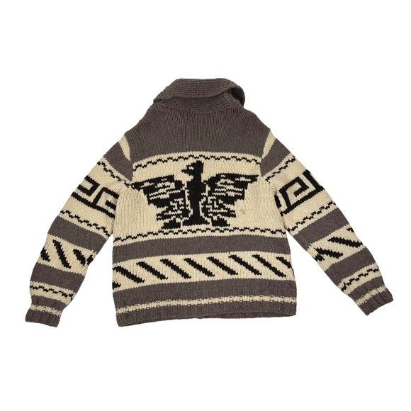 J Crew Western Cowichan Eagle Handknit Shawl Sweater Cardigan - Picture 4 of 6